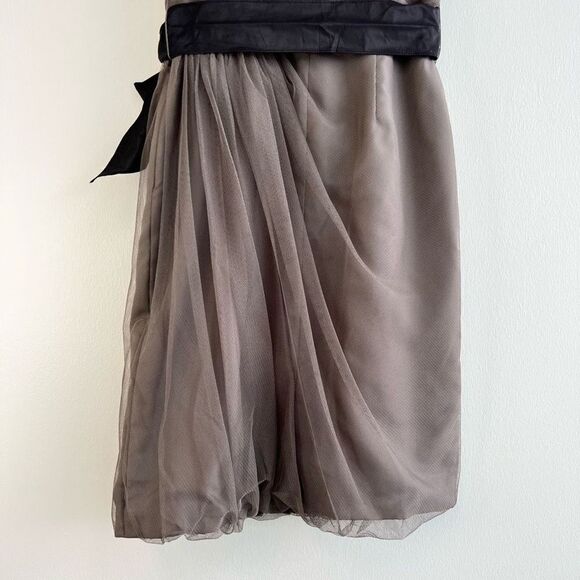 White by Vera Wang Gray Sheer Mini Bridesmaid Dress Illusion Neckline Belted 2 - Picture 10 of 14